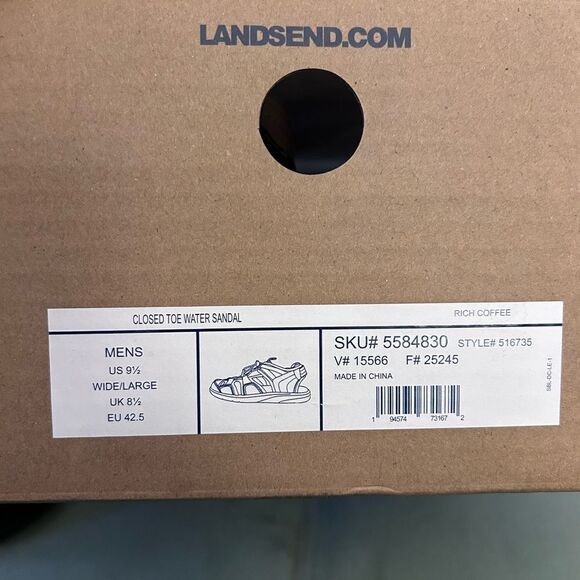 New!  Lands’ End Size 9.5 Wide - Men’s Closed Toe Water Sandal - new in box NIB - Picture 3 of 4